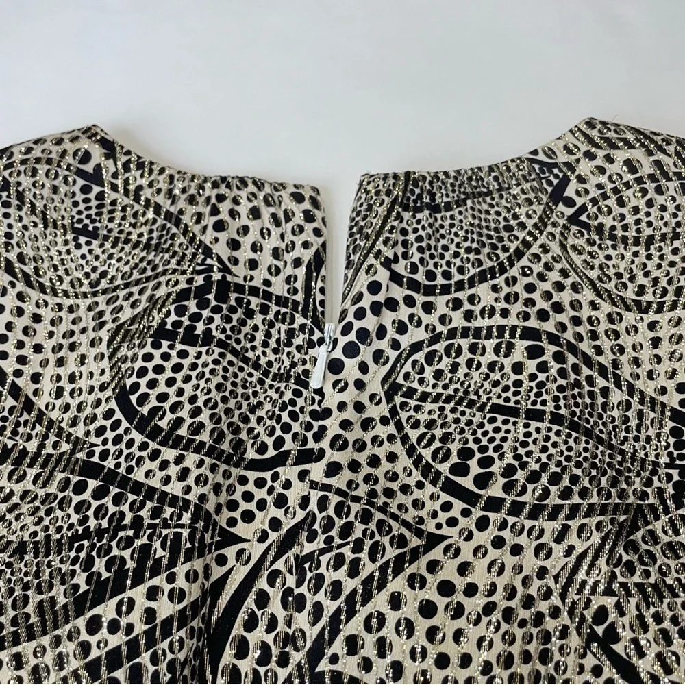 Tory Burch Elson Black Metallic Leaf Print Sleeveless Silk Blouse Size 2